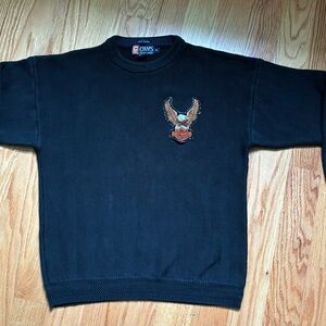 Chaps Ralph Lauren Knit‎ herringbone Sweater Harley Davidson Patch Men’s Medium